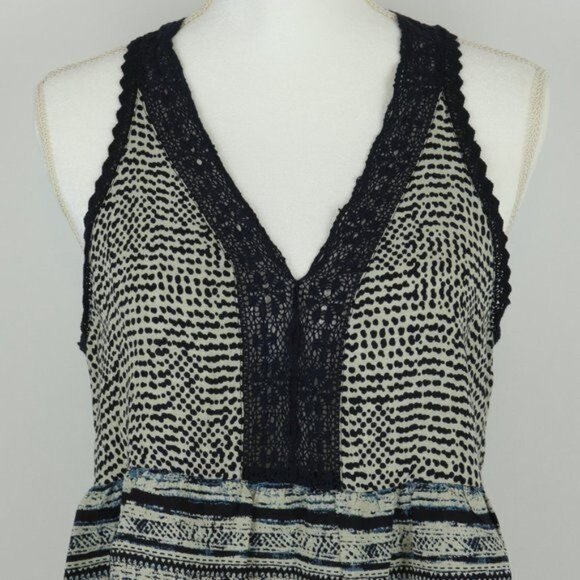 Lucky Brand Women's Medium Blue & Cream Lace Trim V-Neck Peplum Tank Top - Picture 3 of 9